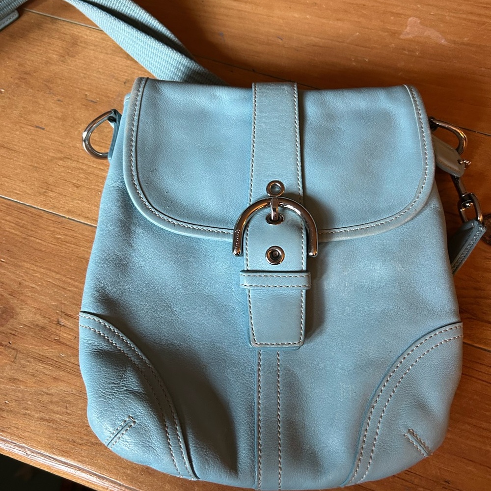 Vintage Coach Light Blue Leather Crossbody Bag